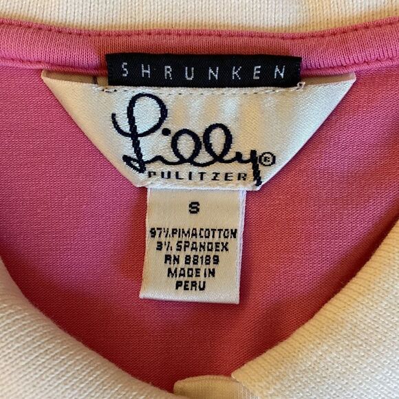 Lily Pulitzer Shrunken Cotton Polo Shirt in Barbie Pink with White Trim. Size S. - Picture 6 of 7